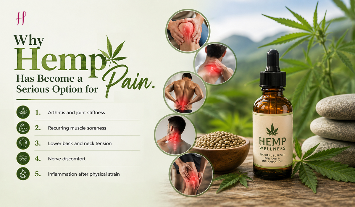 Hemp balm and oil products with cannabis leaves, promoting natural relief for chronic body pain and inflammation